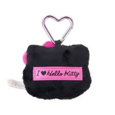 SANRIO ORIGINAL HELLO KITTY FACE SHAPE BLACK RIBBON KEYCHAIN PLUSH I LOVE HELLO KITTY