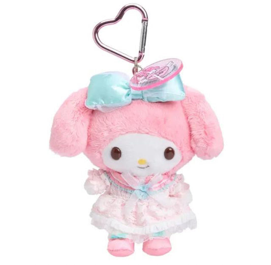 SANRIO ORIGINAL MY MELODY 50TH ANNIVERSARY MASCOT HOLDER (PINK AND GREEN RUFFLE)
