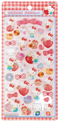 SANRIO ORIGINAL BONBON DROP HELLO KITTY AND TINY CHUM SEAL 3D STICKER GINGHAM