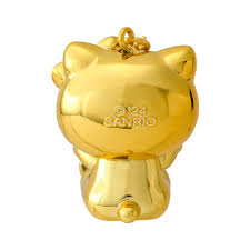 SANRIO ORIGINAL HELLO KITTY LUCKY CAT GOLD NETSUKE KEYCHAIN / CHARM