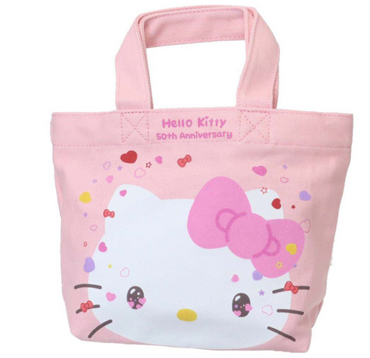 SANRIO JAPAN ORIGINAL HELLO KITTY 50TH ANNIVERSARY MINI CANVAS TOTE BAG PINK