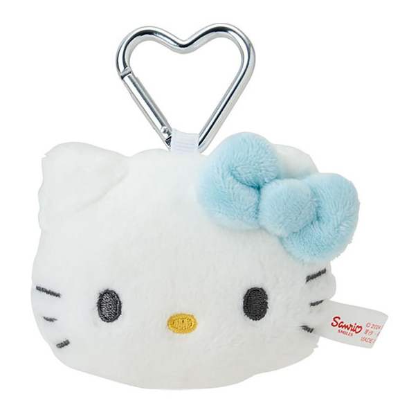 SANRIO ORIGINAL HELLO KITTY FACE SHAPE BLUE RIBBON KEYCHAIN PLUSH I LOVE HELLO KITTY