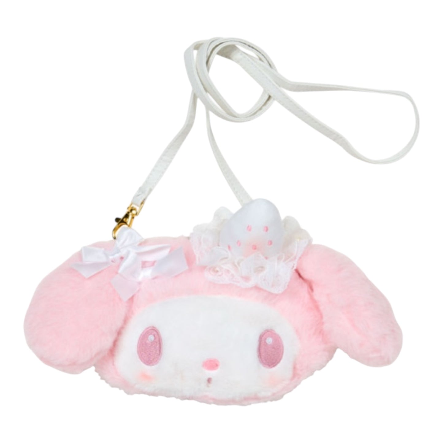 SANRIO ORIGINAL MY MELODY FACE-SHAPED POCHETTE WHITE STRAWBERRY TEA TIME