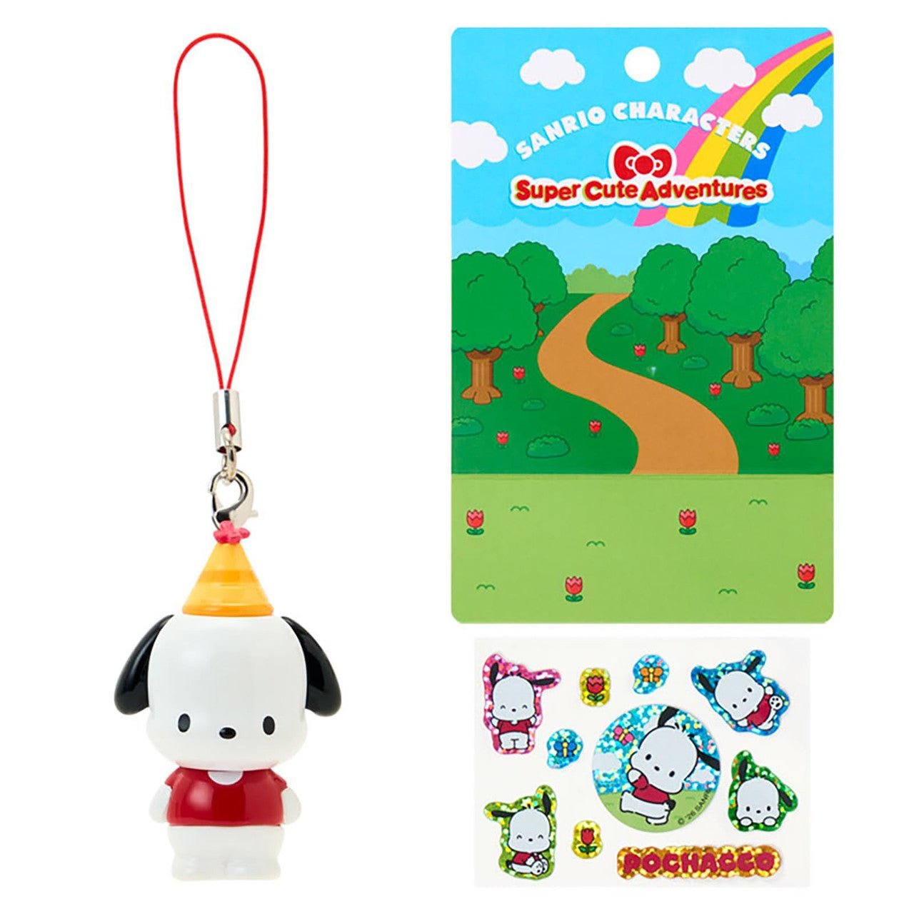 SANRIO ORIGINAL POCHACCO STRAP AND STICKER SET (SUPER CUTE ADVENTURES MY DREAM SMARTPHONE)