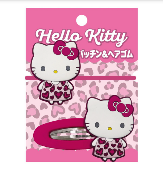 SANRIO ORIGINAL HELLO KITTY HAIR CLIP AND HAIR TIE LEOPARD PINK