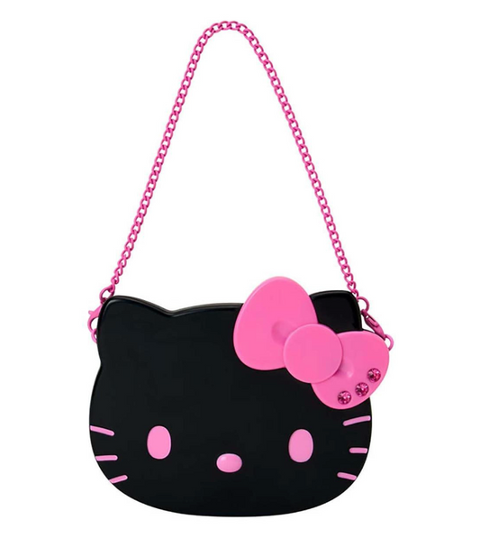 SANRIO ORIGINAL HELLO KITTY 2-SIDED COMPACT MIRROR WITH CHAIN BLACK (I LOVE HELLO KITTY FACE)