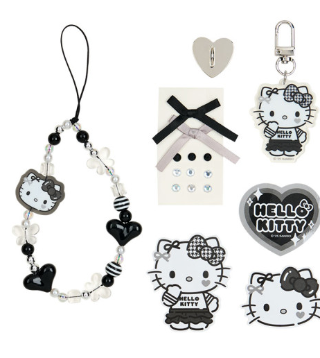 SANRIO ORIGINAL HELLO KITTY MONTONE DECORATION CHARM SET BLACK & WHITE