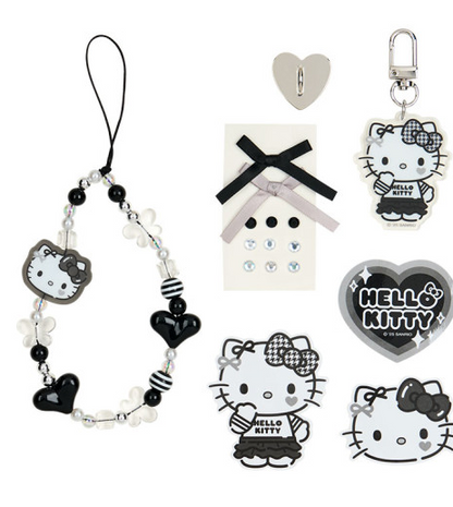 SANRIO ORIGINAL HELLO KITTY MONTONE DECORATION CHARM SET BLACK & WHITE