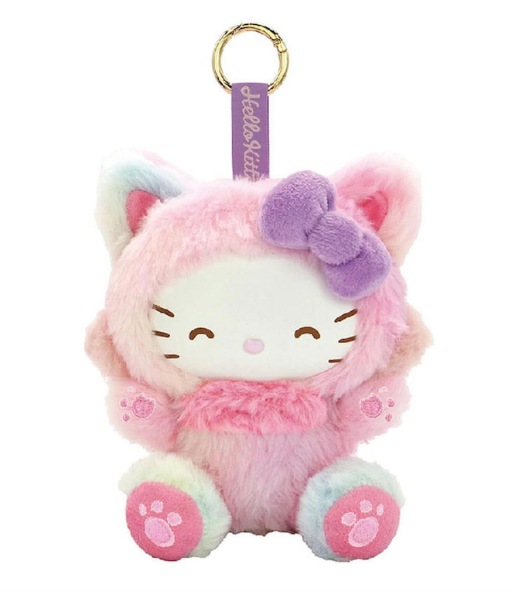 SANRIO ORIGINAL HELLO KITTY PLUSH MASCOT KEYCHAIN FINE FACE CAT RAINBOW