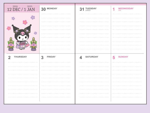 SANRIO JAPAN ORIGINAL KUROMI DIARY BOOK B6 2025 CALENDAR