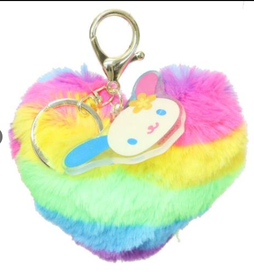 SANRIO ORIGINAL USAHANA HEART-SHAPED FUR KEYCHAIN LEOPARD