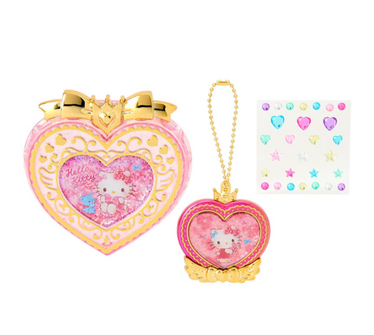 SANRIO ORIGINAL HELLO KITTY HEART-SHAPED GLITTER TRINKET BOX & CHARM SET COMPACT GOLD