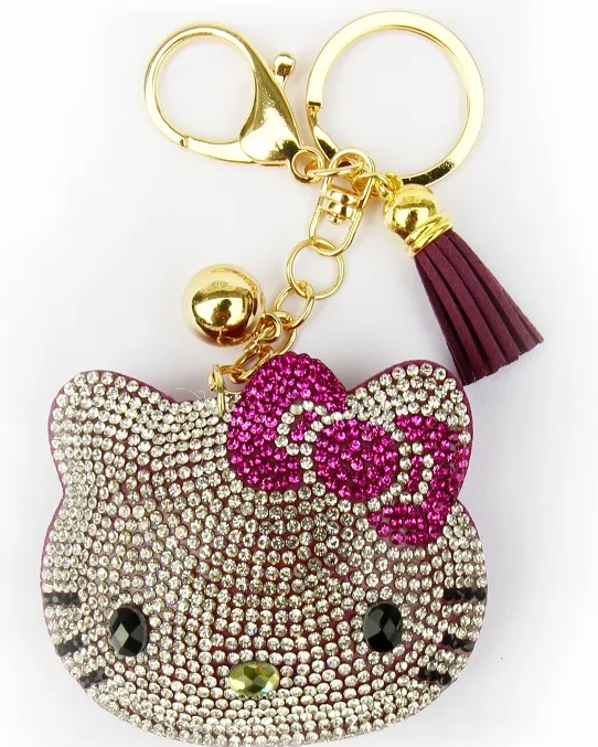 Hello Kitty Rhinestone Key Chain SANRIO ORIGINAL HELLO KITTY BLING LEATHER KEY CHAIN PURPLE – I Love My ...