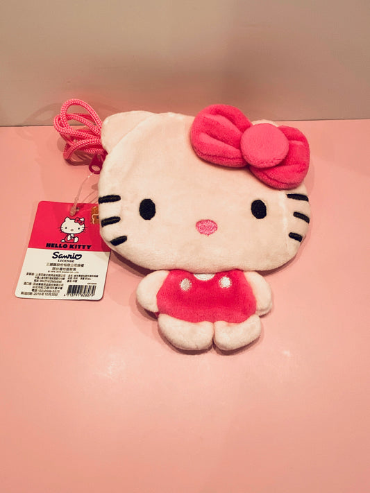 HELLO KITTY FLUFF COIN PURSE CARD HOLDER WITH A COTTON STRAP